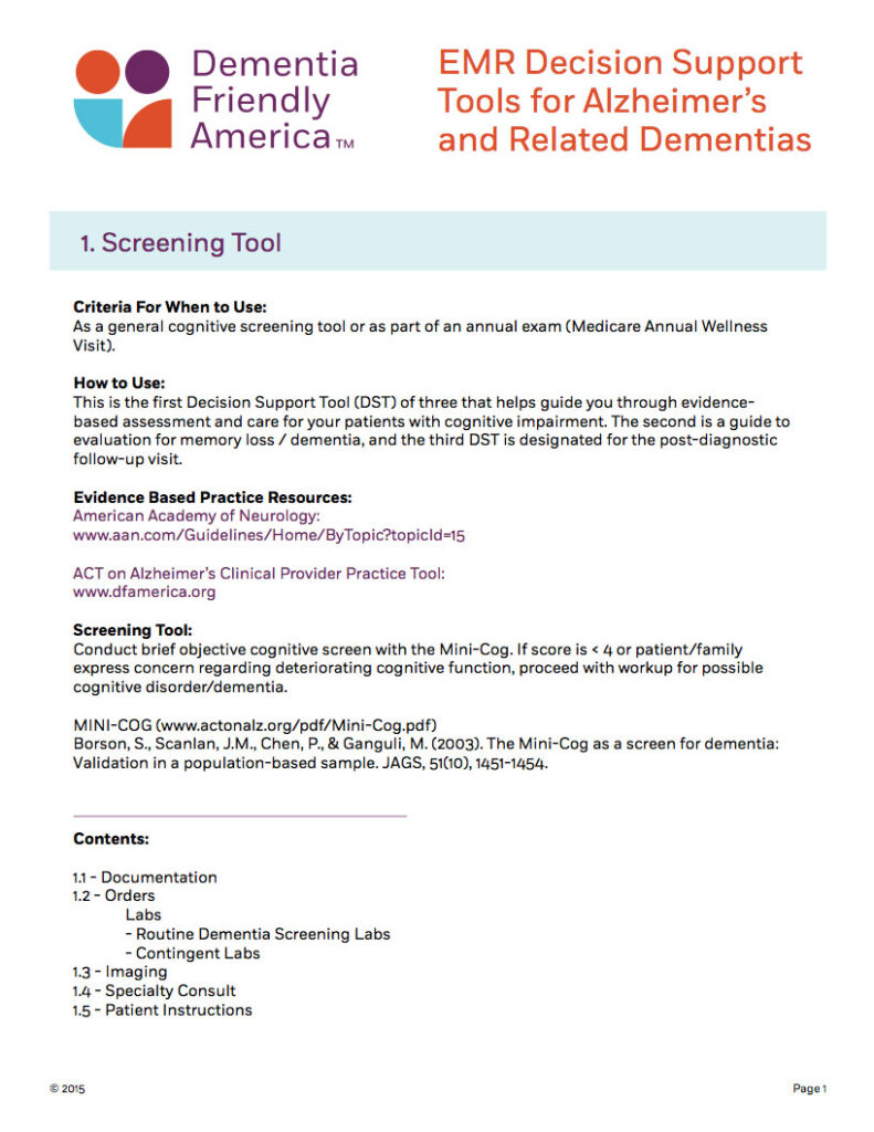 EMR Decision Support Tools for Alzheimer's and Related Dementias
