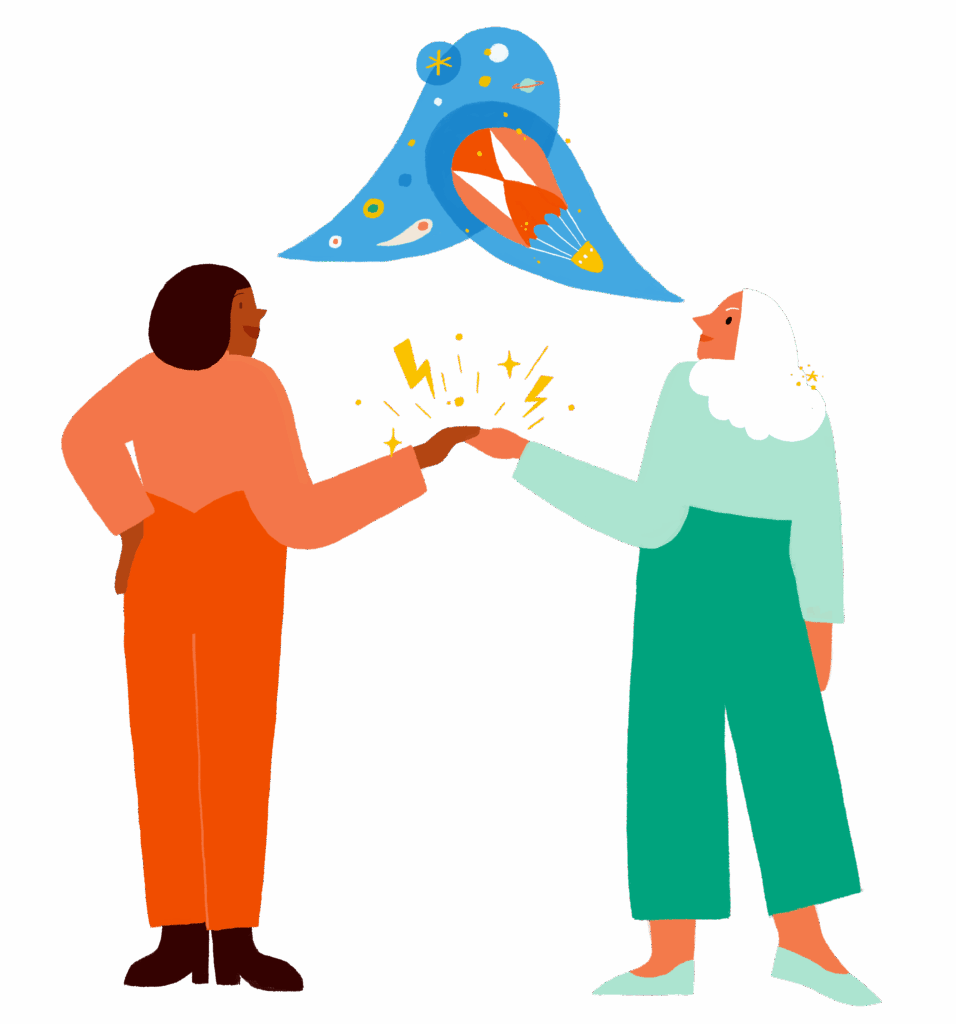 Two people with hands connected